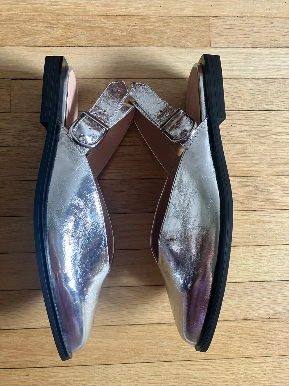 READ DESCRIPTION 9WW WYDR Studios Wide Metallic Silver Marlowe Slingback Flat